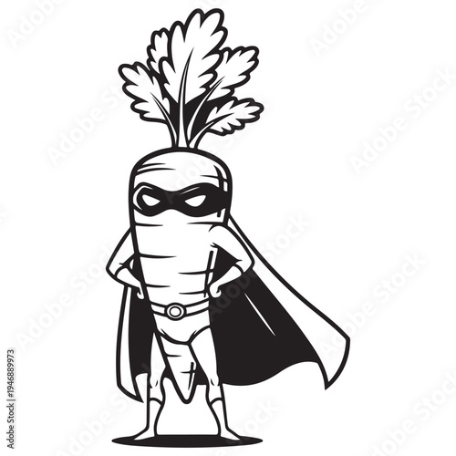 Superhero Carrot Character with Cape and Mask
