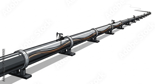 Industrial pipeline with supports.