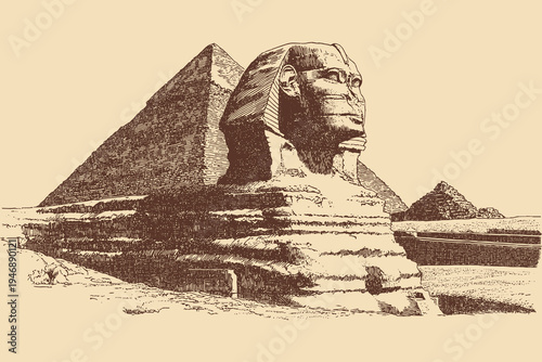 Great Sphinx of Giza, Egypt illustration in a vintage style. This vector illustration can be used in any size you like for advertising, logos, and other work.

