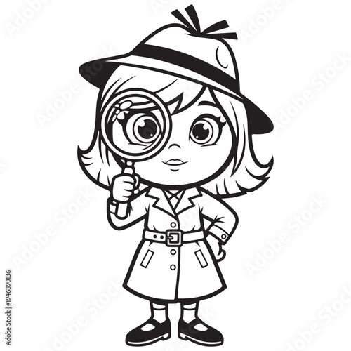 Cartoon Detective Girl with Magnifying Glass