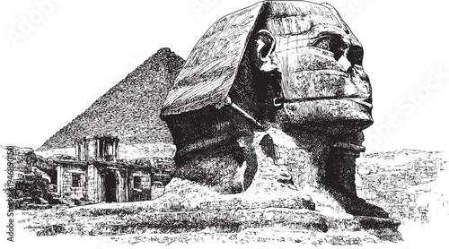 Great Sphinx of Giza, Egypt illustration on a white background. This vector illustration can be used in any size you like for advertising, logos, and other work.
