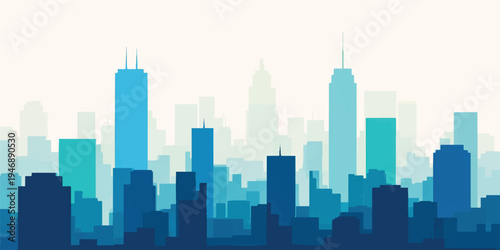 A modern 3d vector illustration of the New York City skyline features a panoramic urban landscape with silhouette skyscrapers and iconic downtown office buildings in a stylized business art design