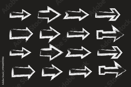 Collection of white arrows on black background