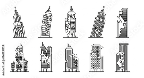 Collection of Skyscraper Illustrations in Black and White.