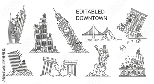 Editable Downtown - A Collection of Collapsed Landmarks.