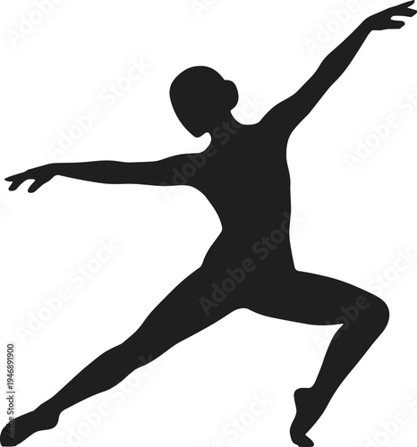Graceful ballerina dancer silhouette performing ballet pose, elegant female ballet movement, classical dance performance, isolated black dancer illustration