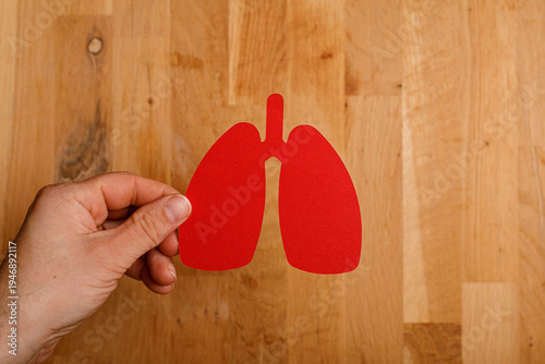 Hand holding a paper lung c...