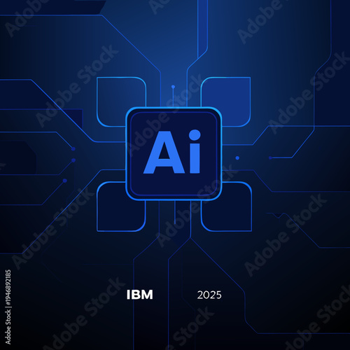 Artificial intelligence concept with ibm branding and futuristic circuitry