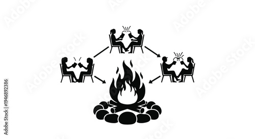 business people disagree in a meeting around a campfire