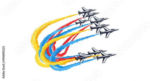 Jets flying in formation aerobatics.