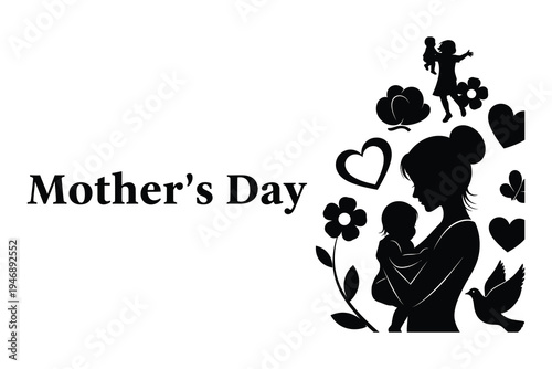 Mother's day celebration silhouette with family and floral elements