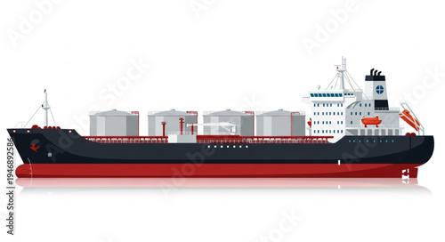 Large Black and Red Cargo Ship.