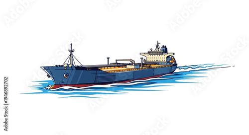 Large Blue Cargo Ship Sailing.