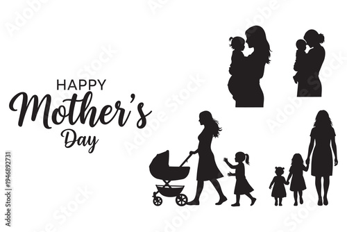 Happy mother's day family silhouette