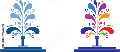 Decorative water fountain splash illustration, colorful and monochrome fountain spray design, park water feature symbol, elegant liquid splash vector – flat vector illustration