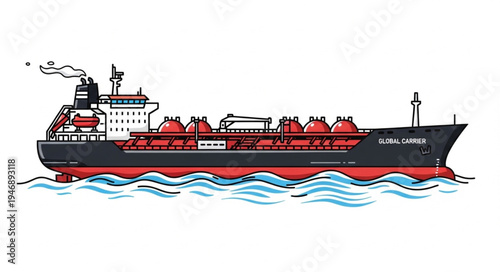 Large Cargo Ship Sailing Ocean.