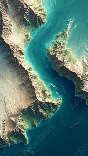 Navigational challenges in the strait of hormuz: an overview. Cinematic poster. Visual exploration of key maritime passage in mideast: the hormuz strait. Poster graphics. Cinema artwork.
