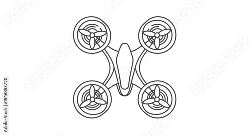 Clean Outline Drone Graphic with Four Propellers on Isolated White Background