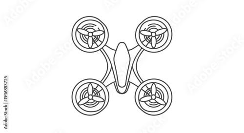 Minimalist Outline Drone Design with Four Propellers on Isolated White Background