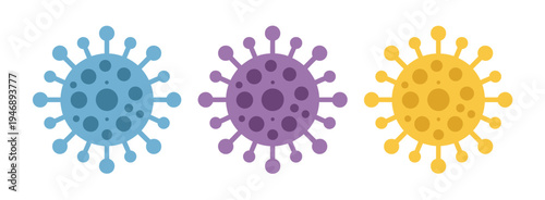 Virus and bacteria icon set, showcasing flat vector symbols of microbes, bacteria, and germs for laboratory, healthcare, education, and scientific vector graphics.
