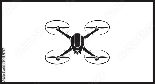 Minimalist Drone Outline Icon with Four Propellers on Isolated White Background