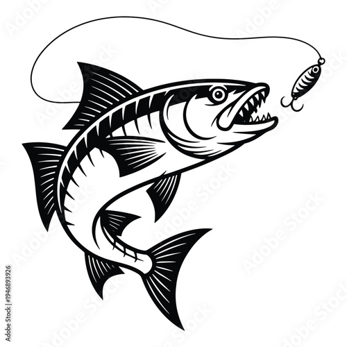 Predatory barracuda fish chasing a smaller fish, illustrating a food chain dynamic and the struggle for survival.