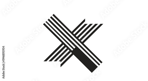 Abstract X-Shape Logo Design Composed of Parallel Lines, isolated white background.