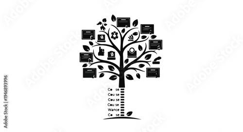 tree made of photos and documents on white background