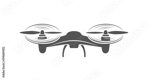 Stylized gray drone or quadcopter aerial technology logo on isolated white background.