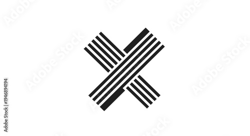 Abstract pattern of crossed black lines forming an X shape, representing intersection or cancellation, isolated white background.