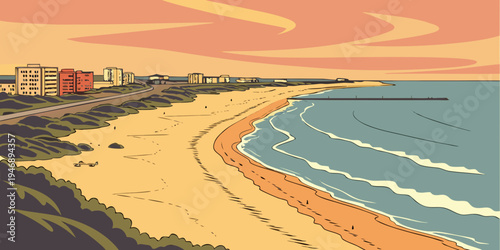 Virginia Beach Wide Sandy Beach Sunrise Panorama – Atlantic Ocean Waves in the USA, United States, U.S., US