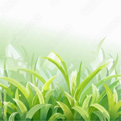 Vibrant green grass blades gently swaying in the soft, diffused light of a new day