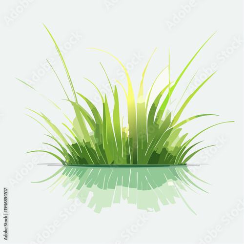 Fresh Green Grass Illustration with Realistic Reflection and Soft Sunlight Effect