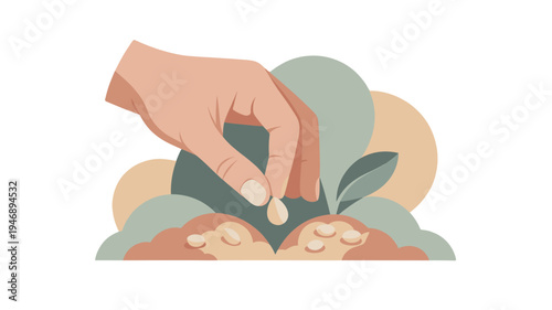 A hand delicately planting a seed, symbolizing growth and new beginnings.