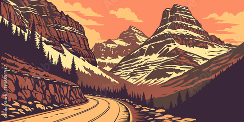 Going‑to‑the‑Sun Road Alpine Mountain Highway Sunrise Panorama – Dramatic Peaks in the USA, United States, U.S., US