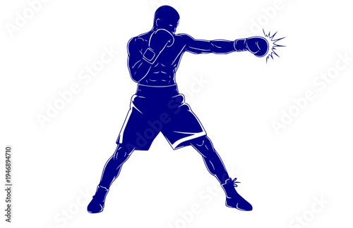 Professional Boxer Connecting Powerful Hook Punch Silhouette, Athlete Striking Goal Vector Sticker, Raw Gritty Combat Sports Action Icon