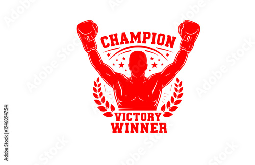 Champion Boxer Gloves Raised in Victory Celebration Silhouette, Winning Athlete Triumph Vector Sticker, Sports Success and Glory Illustration
