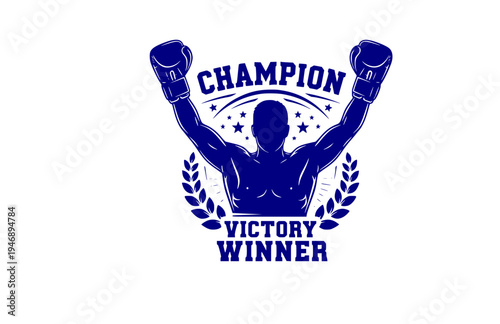 Champion Boxer Gloves Raised in Victory Celebration Silhouette, Winning Athlete Triumph Vector Sticker, Sports Success and Glory Illustration