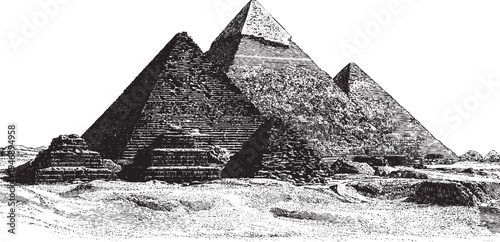 Giza pyramid complex, Egypt illustration on a white background. This vector illustration can be used in any size you like for advertising, logos, and other work.
