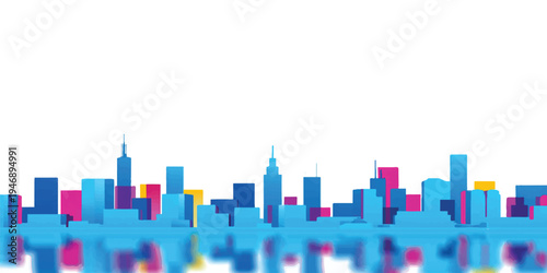 An abstract blue vector illustration of an urban city skyline featuring skyscraper silhouettes and office building architecture for a modern downtown business cityscape design