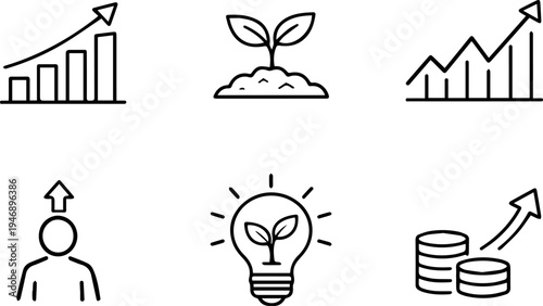 Business growth success startup progress icons