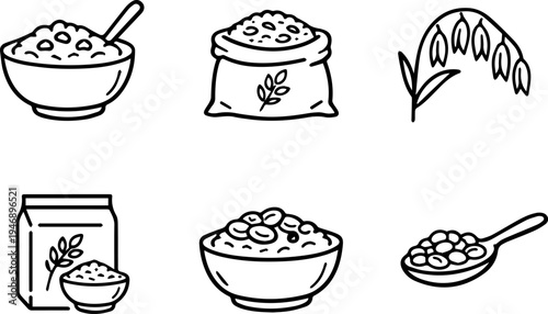 Grain cereal healthy breakfast food icons