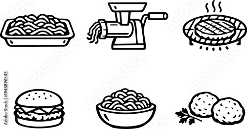 Meat cooking pasta fast food icons