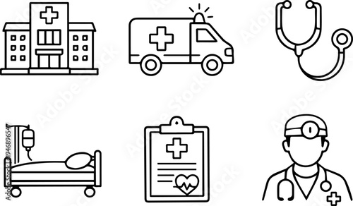 Hospital medical healthcare service outline icons