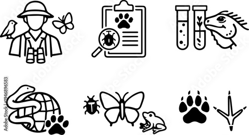 Wildlife zoology animal research outline icons