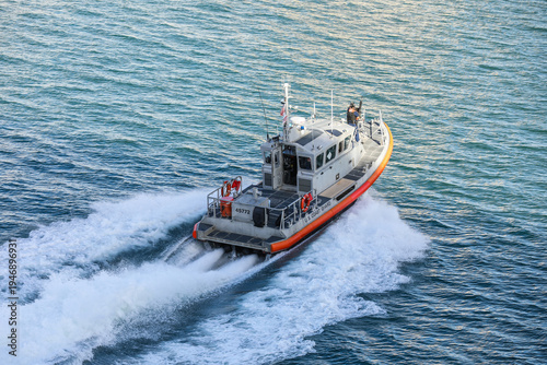 Schilderij op canvas US Coast Guard boat providing security, , Florida, USA