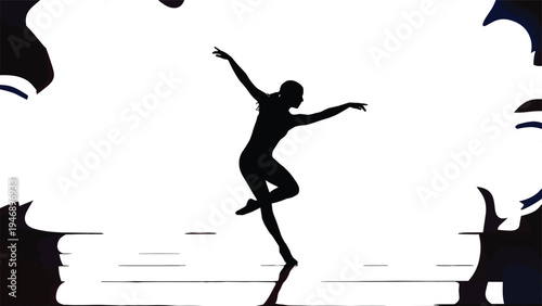 Ballet dancer silhouette performing graceful dance pose on stage isolated on white background elegant classical ballet movement illustration