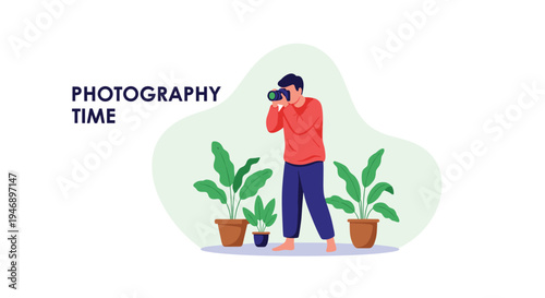 Amateur photographer captures images of indoor potted plants in his home using a professional camera during his creative free time.