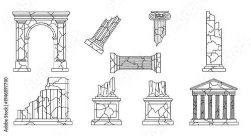 Ancient Ruins Sketch - Architectural Heritage and Historical Remains.