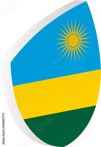 Free Download 3D Rwanda Flag Shield in Isometric Rugby Ball Shape - GFXLoad